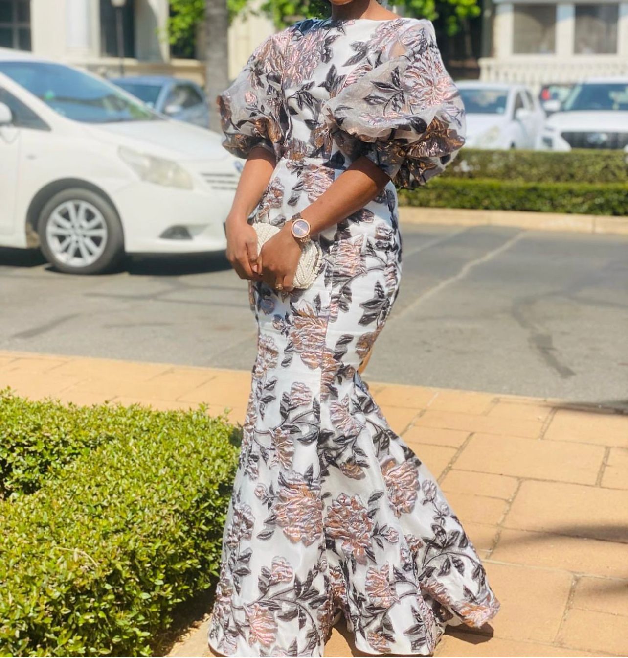 Shenell six piece brocade dress with puffy sleeves 002