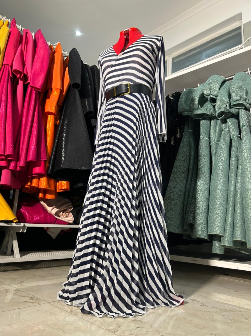 shenell stripe pleated dress