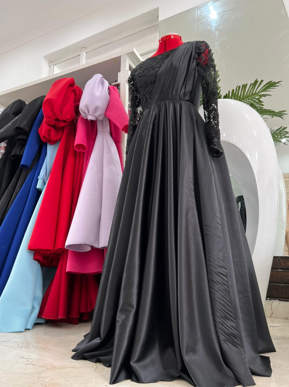 Shenell black satin with beaded lace