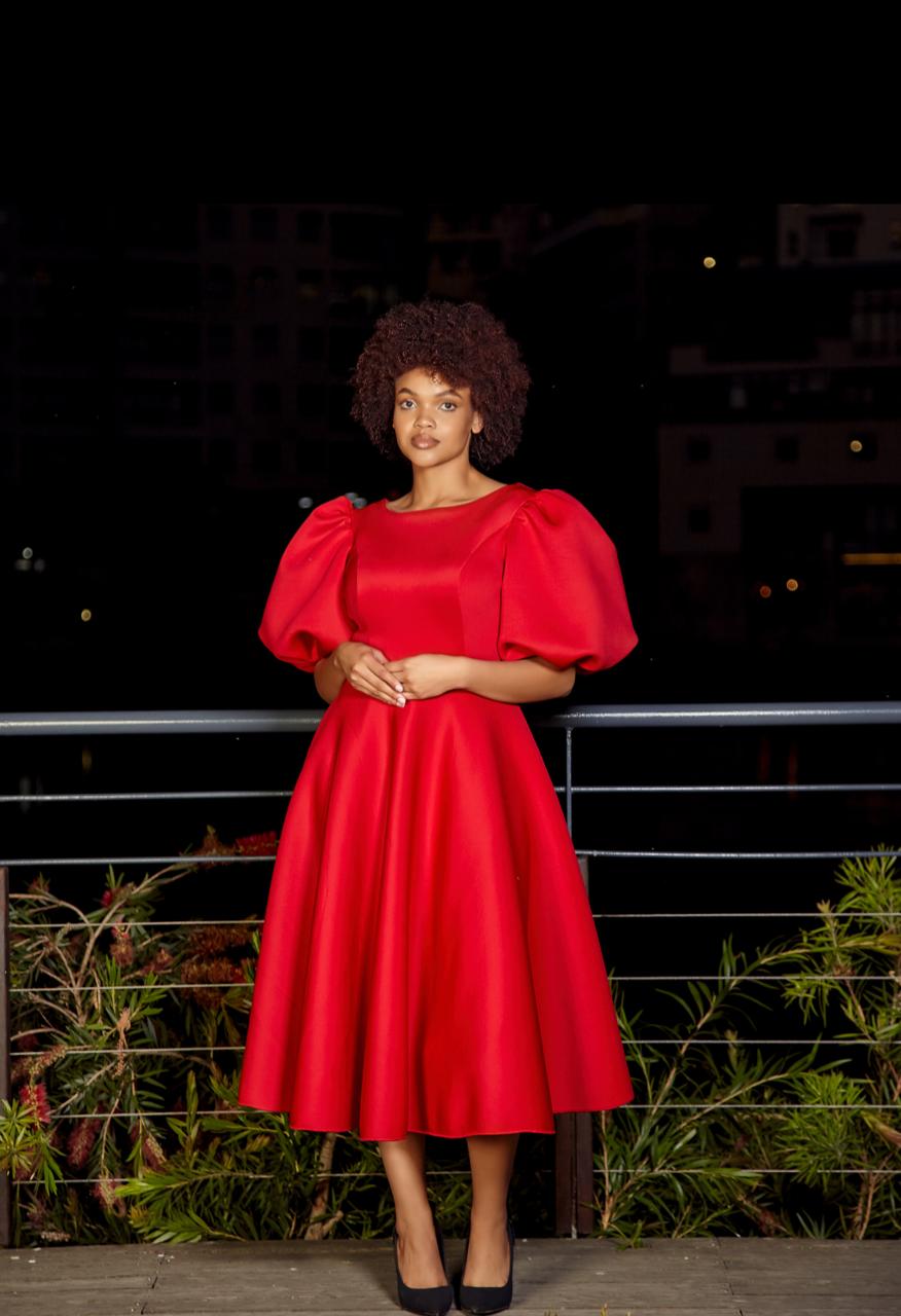 shenell sozual red puffy dress