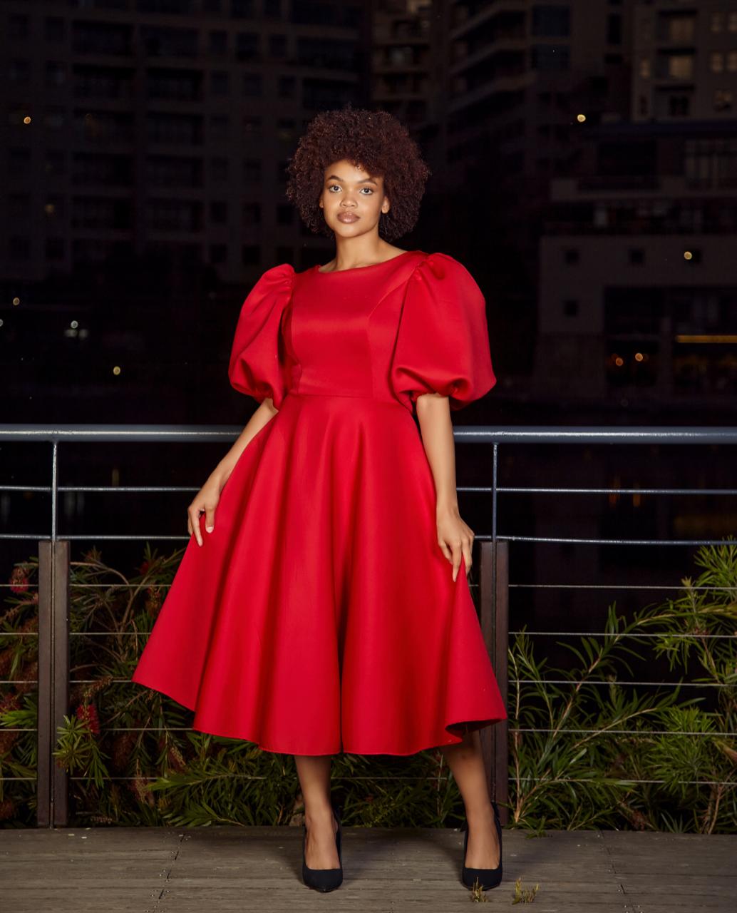 shenell sozual red puffy dress